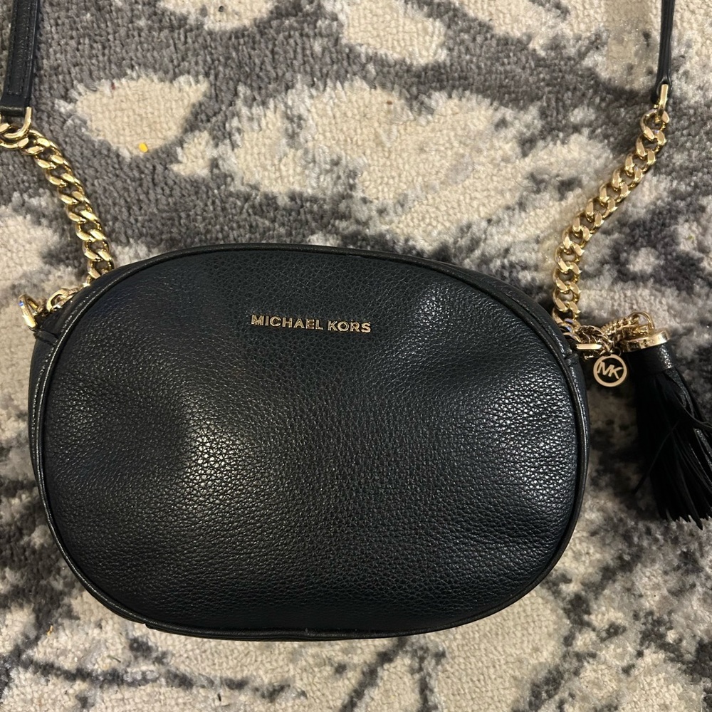 Micheal Kors soft black leather crossbody bag.